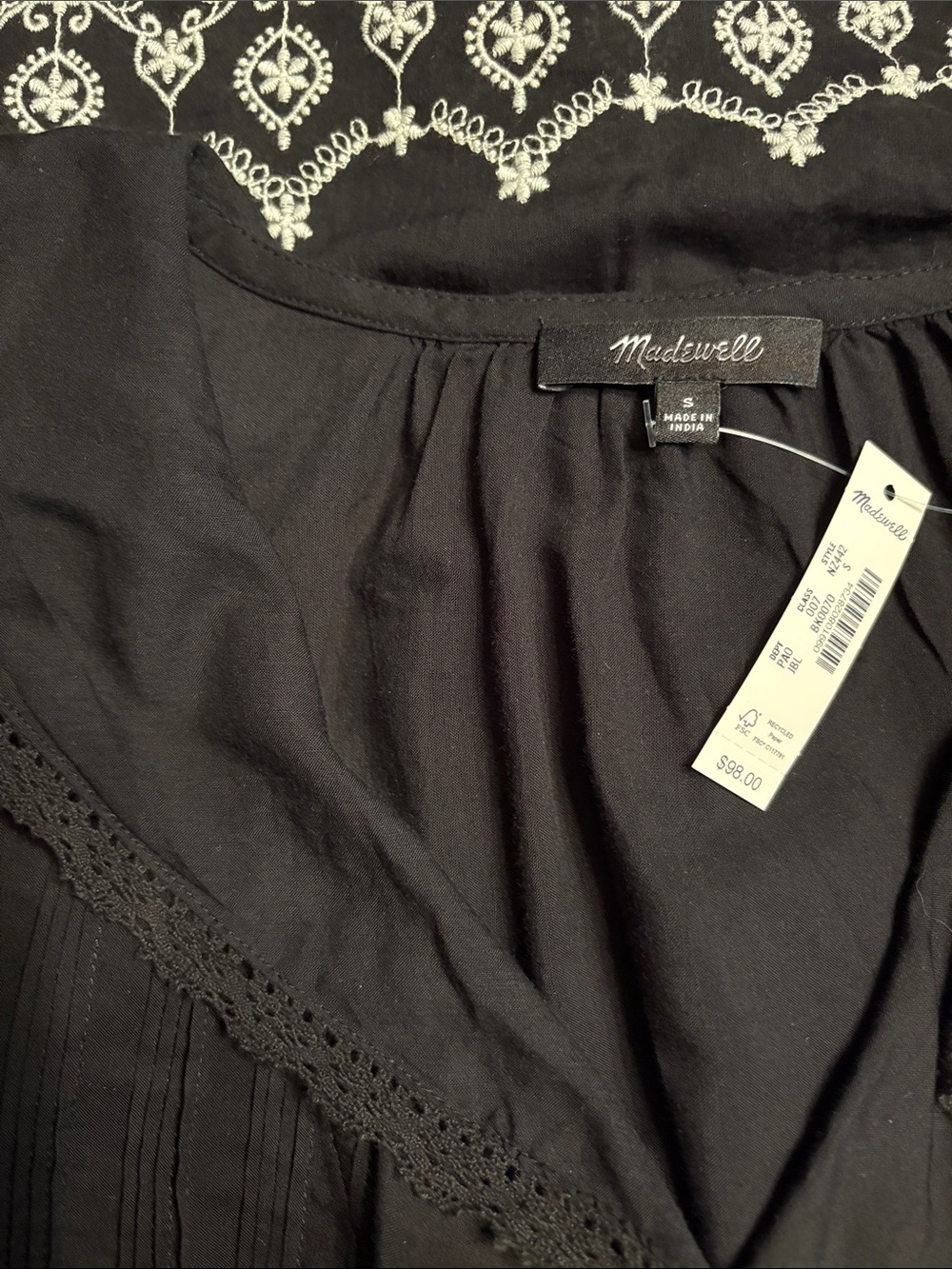 Madewell women’s The Blaire Top short sleeve black embroidered ruffles SizeS NWT - Picture 7 of 10
